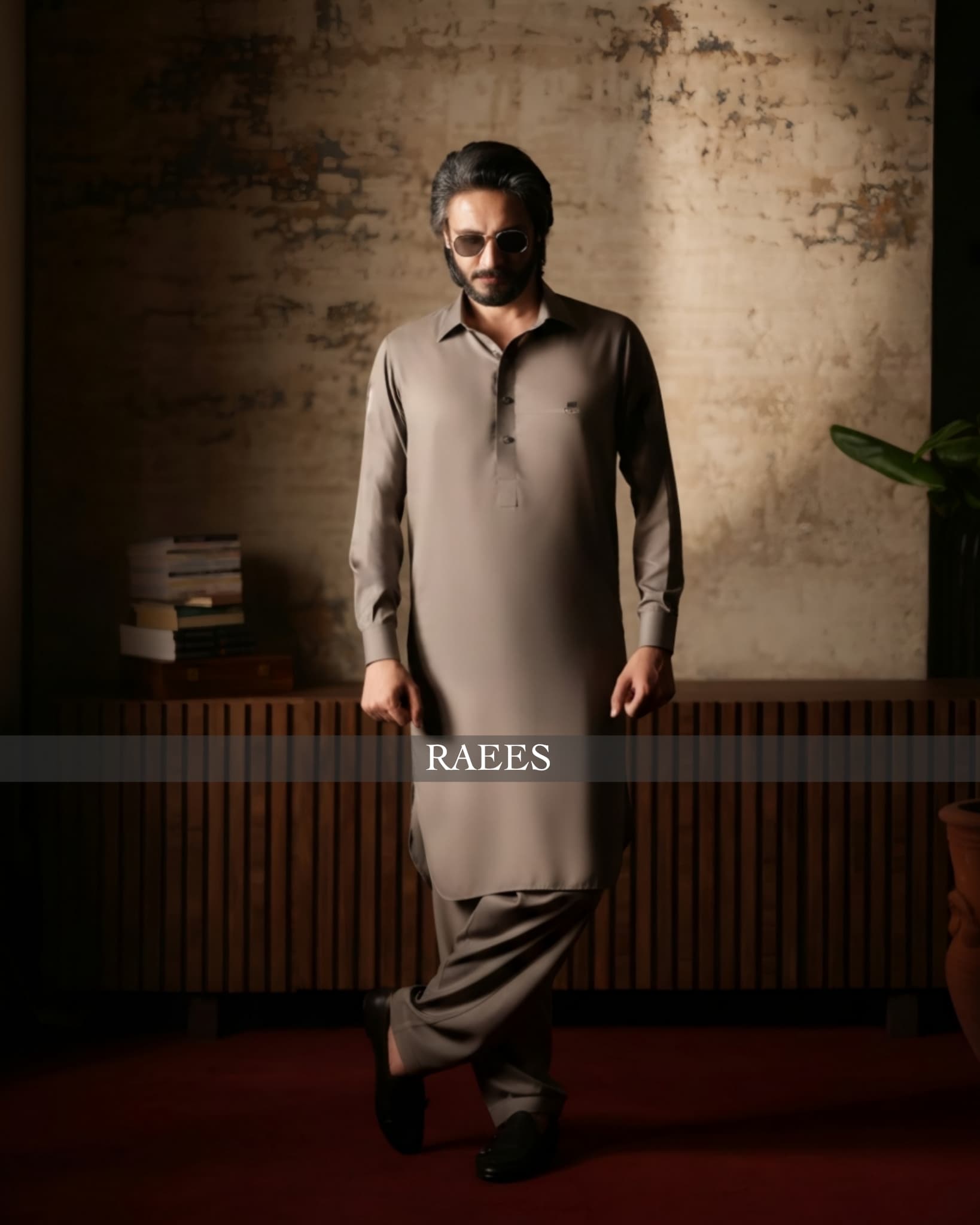 Tan Textured Kameez Shalwar
